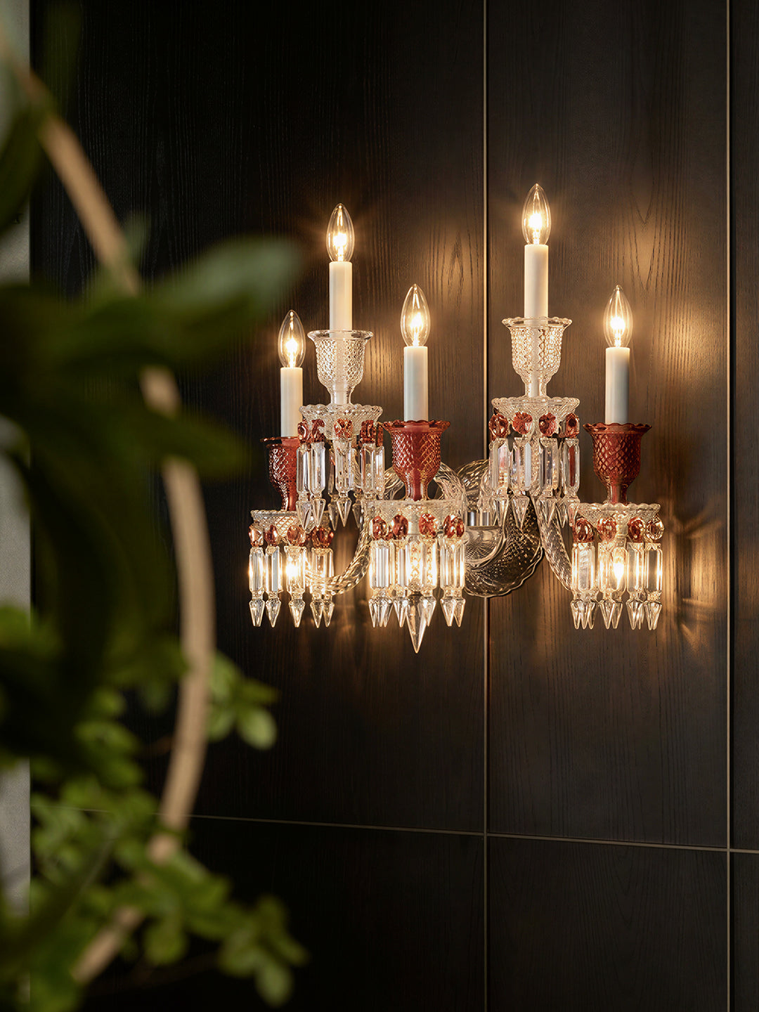 Baccarat-Style Red Crystal Wall Sconce