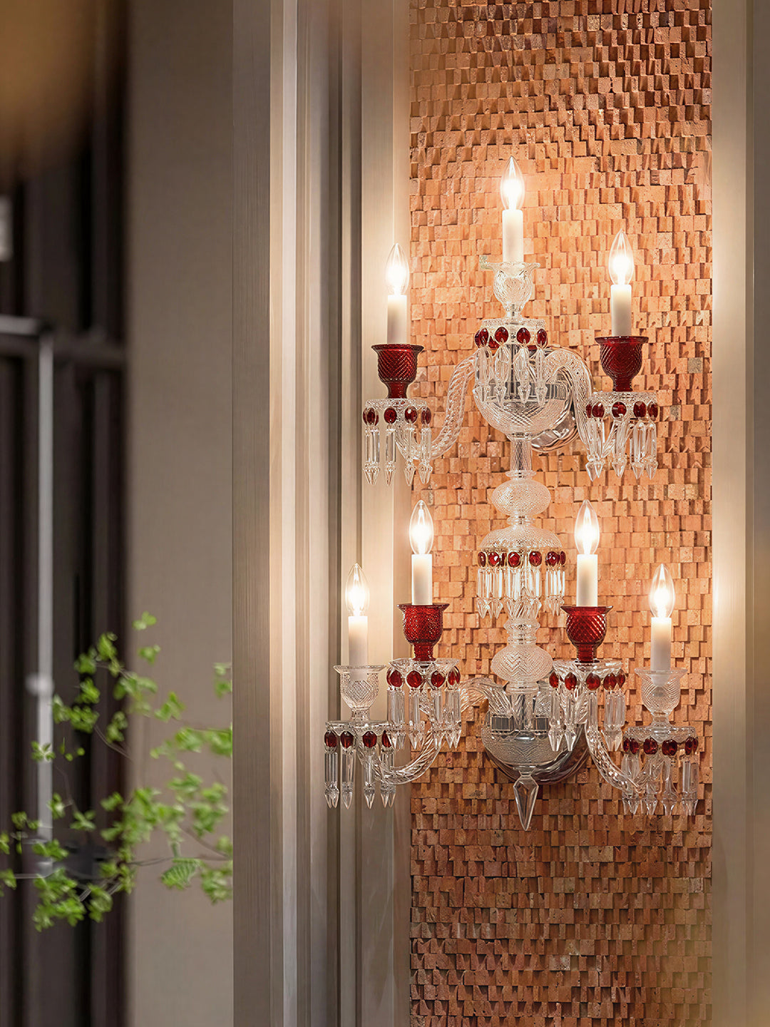 Baccarat-Style Red Crystal Wall Sconce