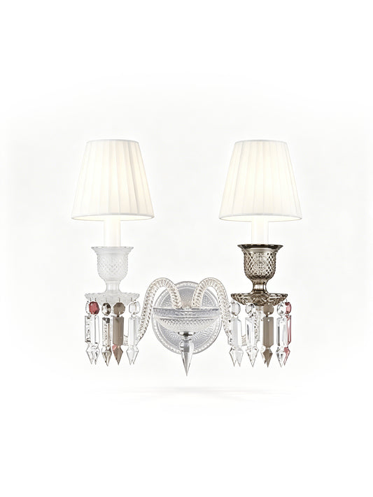 Crystal wall sconce with fabric shade