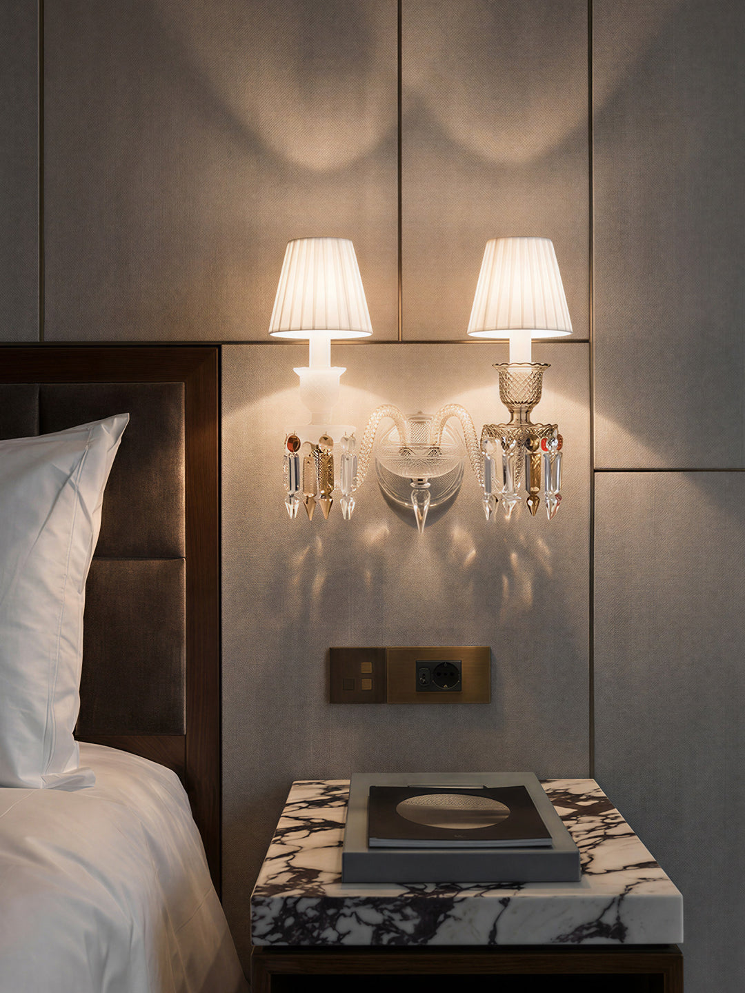 Crystal wall sconce with fabric shade