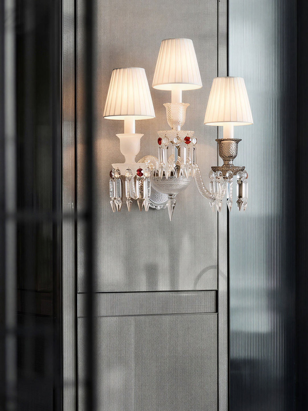 Crystal wall sconce with fabric shade