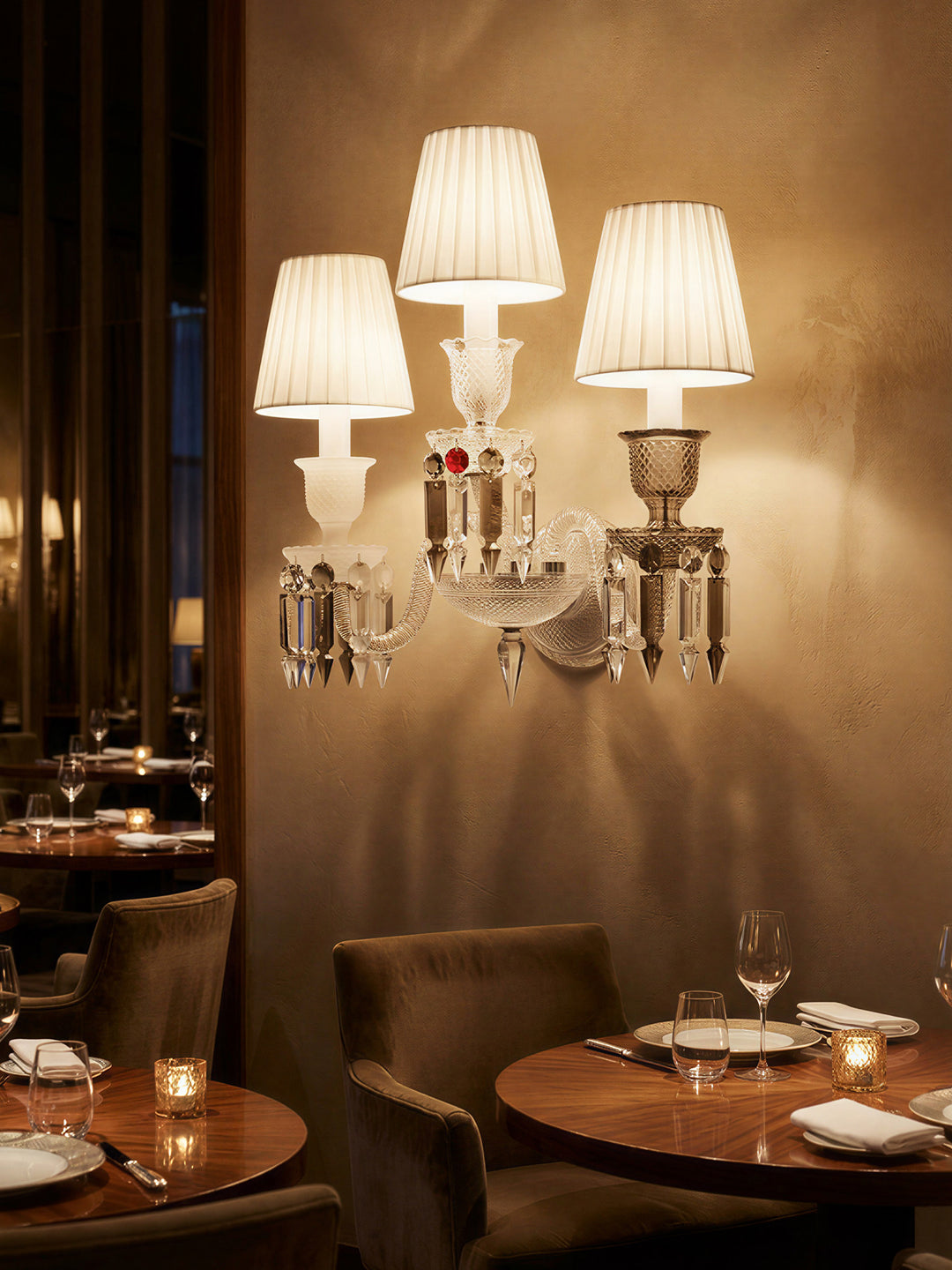 Crystal wall sconce with fabric shade