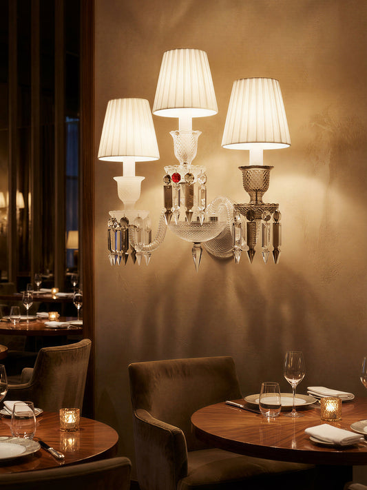 Crystal wall sconce with fabric shade