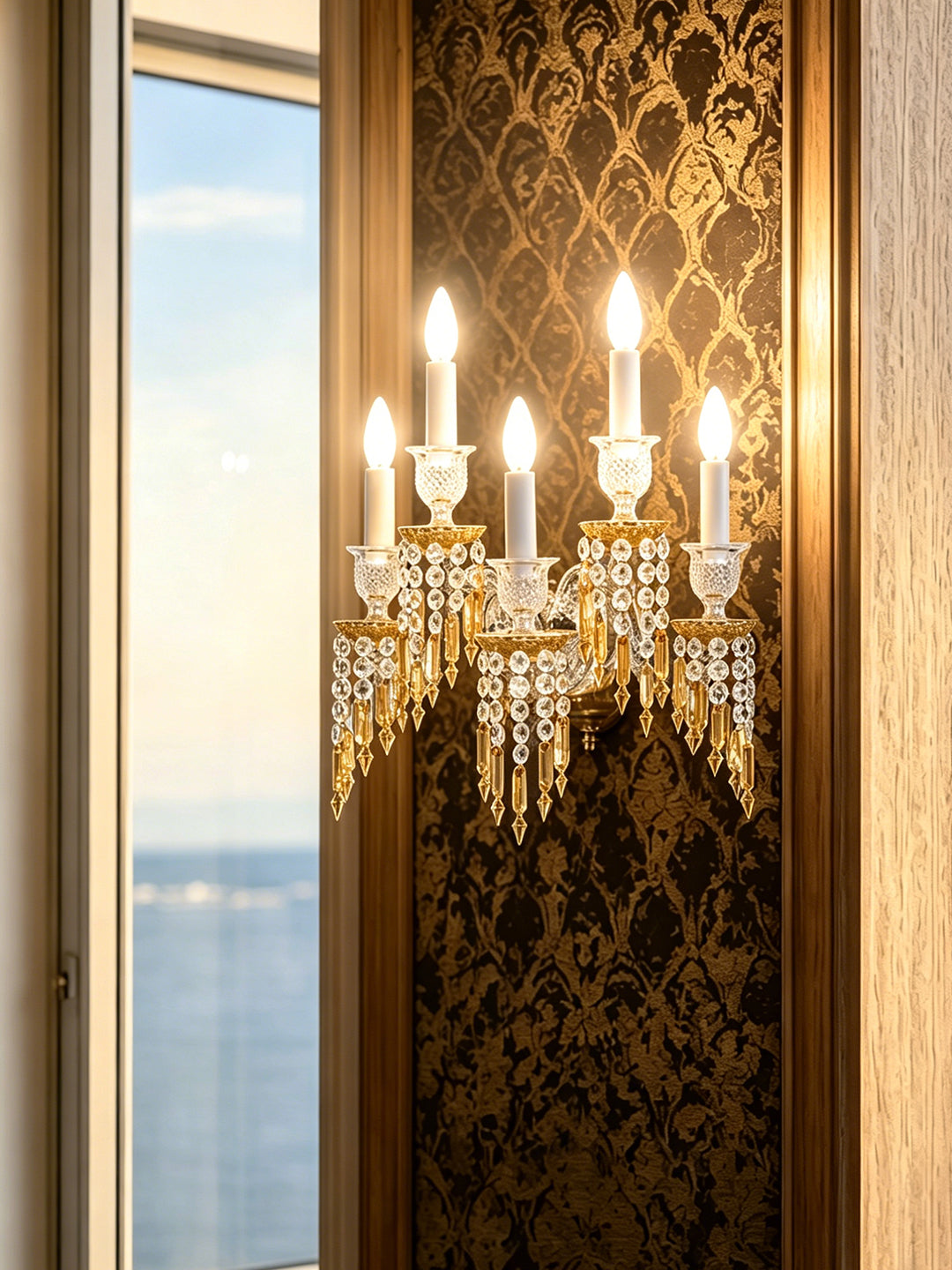 Gold and crystal wall light