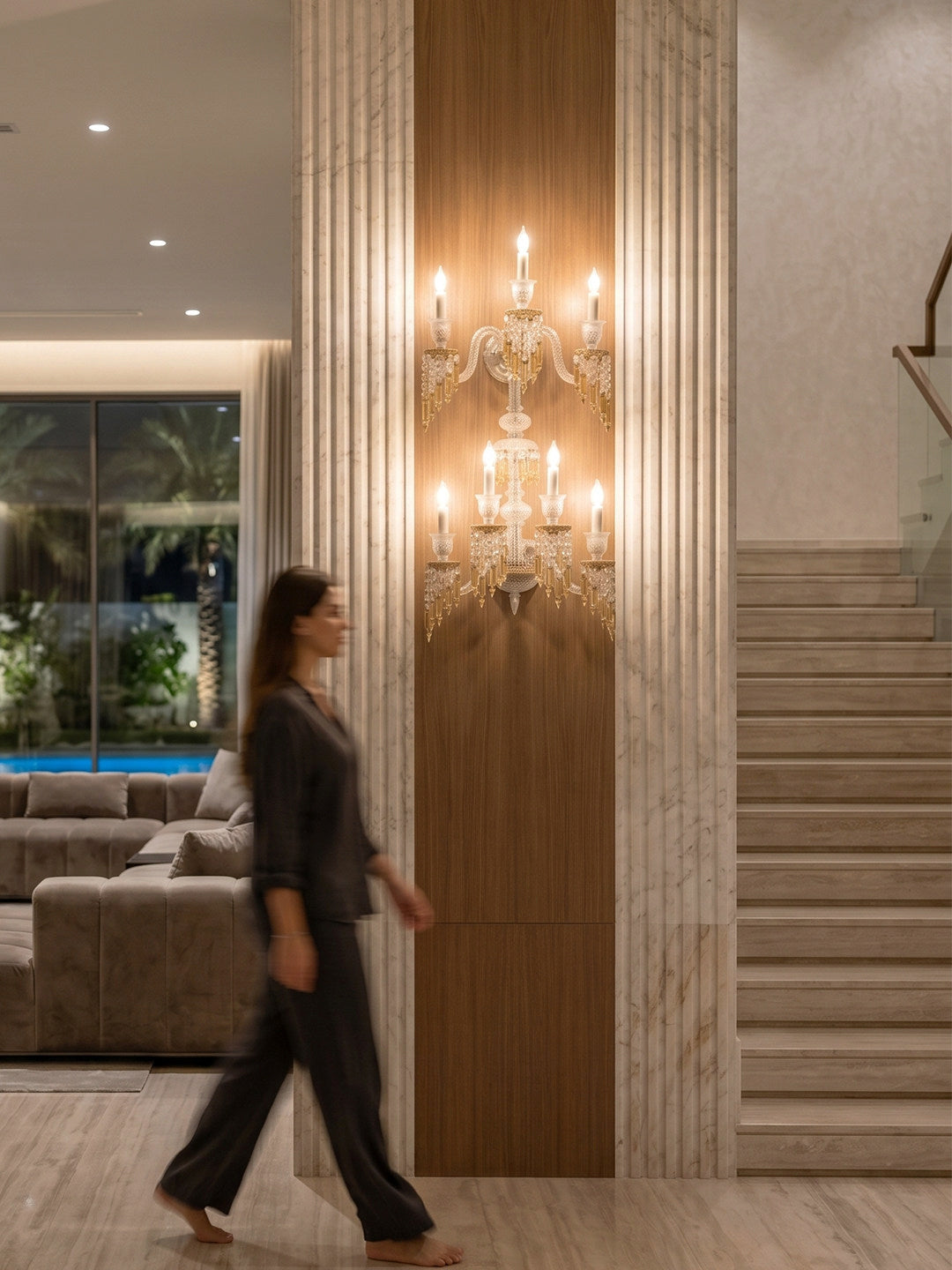 Gold and crystal wall light