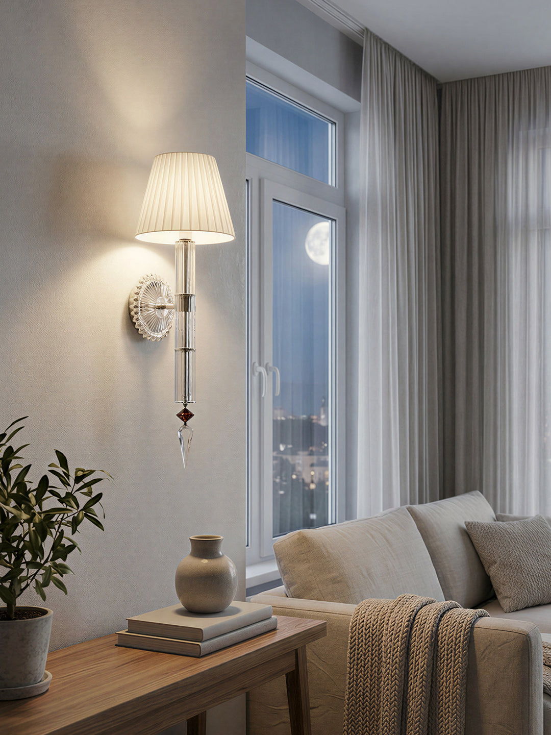 Crystal wall sconce with fabric shade