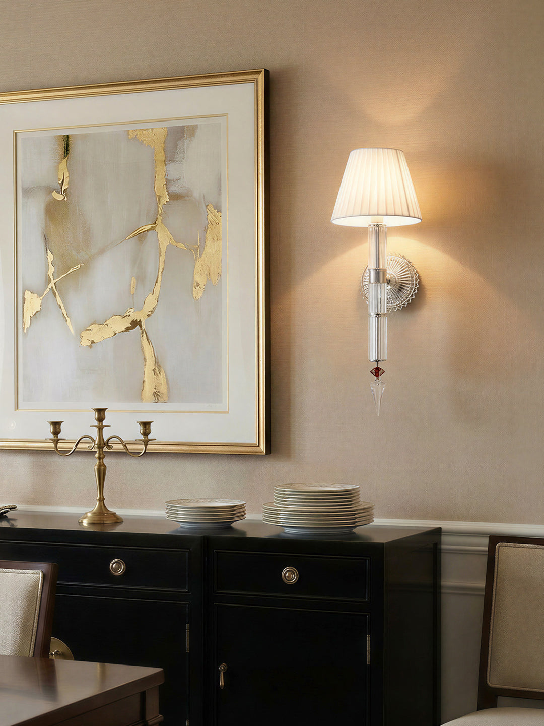 Crystal wall sconce with fabric shade