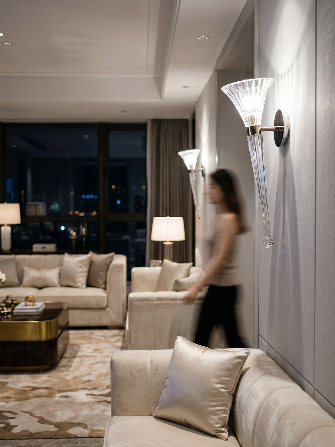 Fluted crystal wall sconce