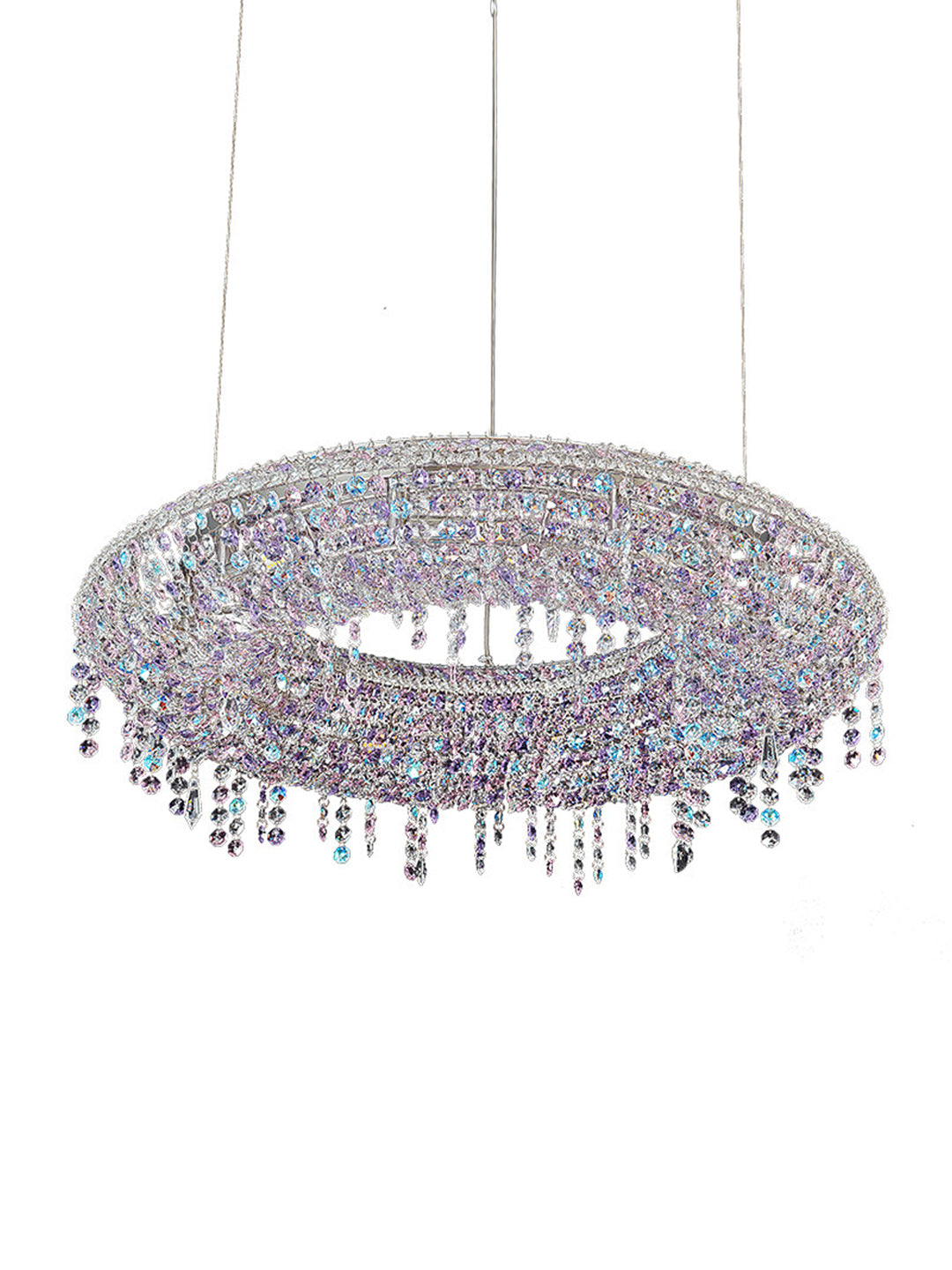 Modern Iridescent Crystal Ring Chandelier