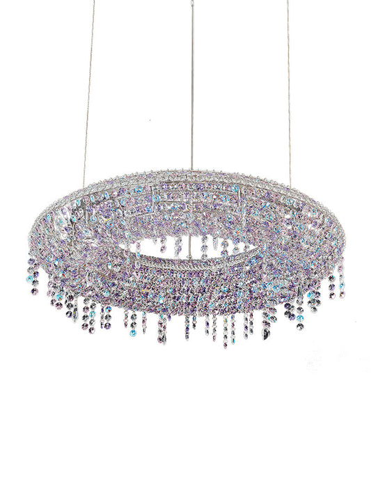 Modern Iridescent Crystal Ring Chandelier