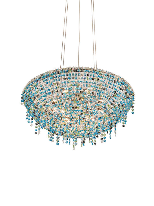 European Style Blue Beaded Bowl Chandelier