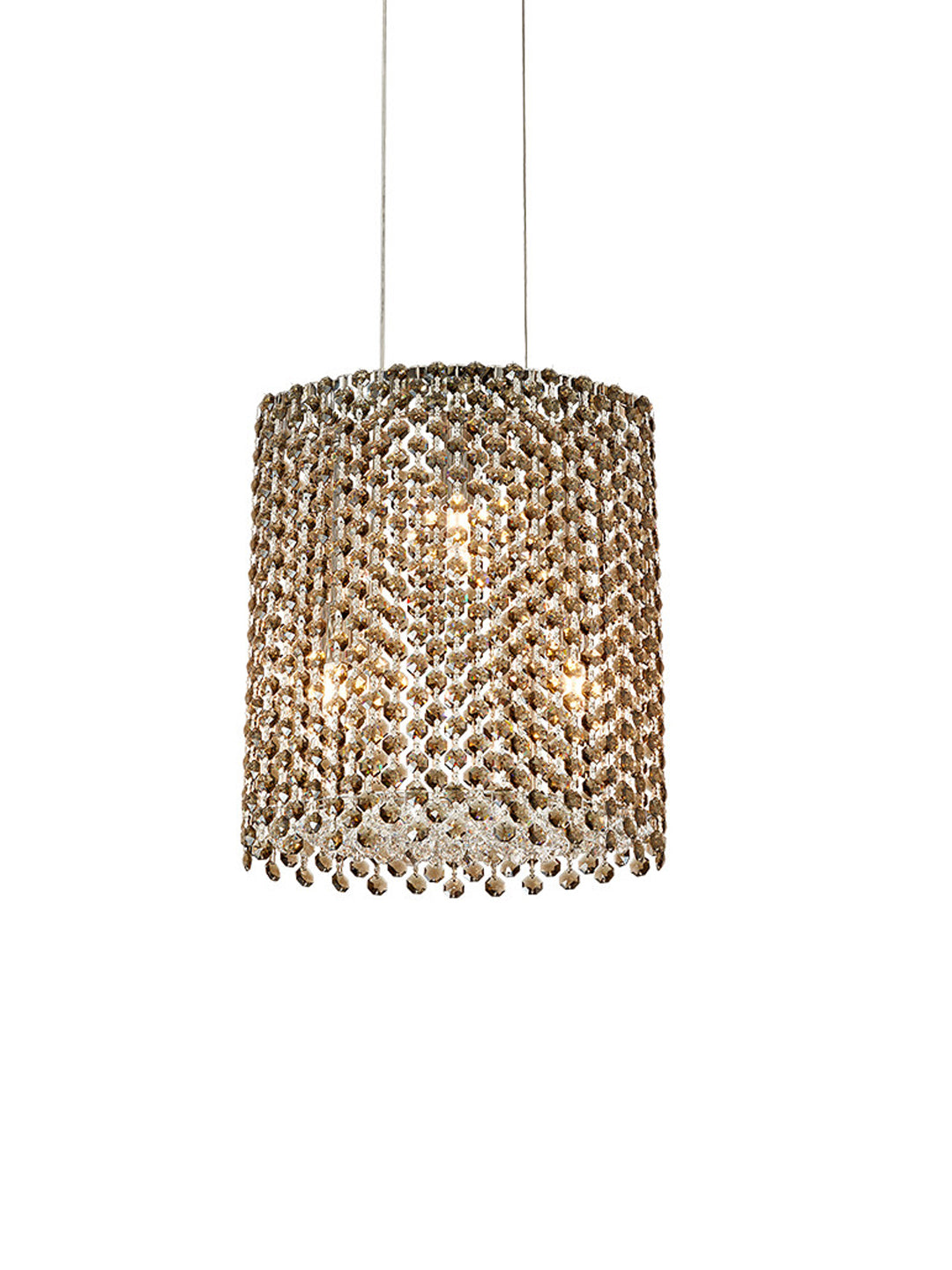 Gold-Tone Cylindrical Crystal Pendant Light