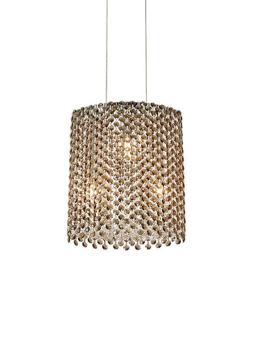 Gold-Tone Cylindrical Crystal Pendant Light