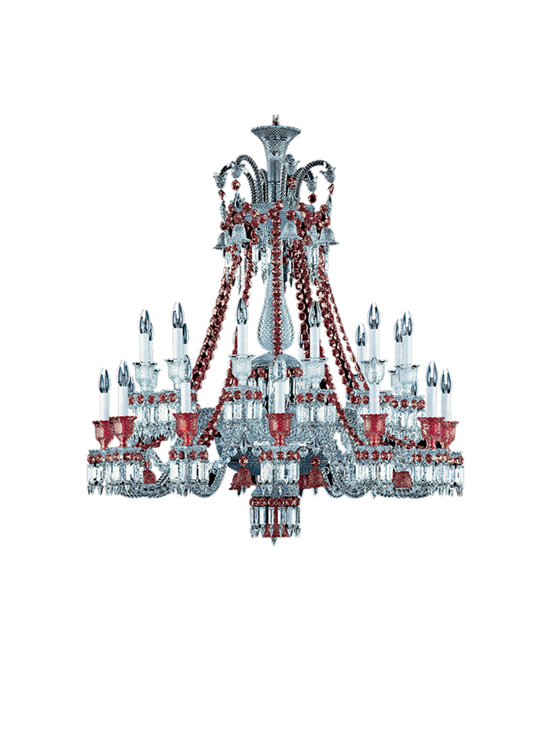 Baccarat-Style Red Accent Crystal Chandelier