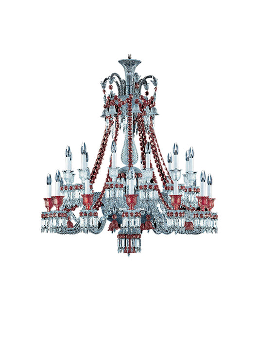 Baccarat-Style Red Accent Crystal Chandelier