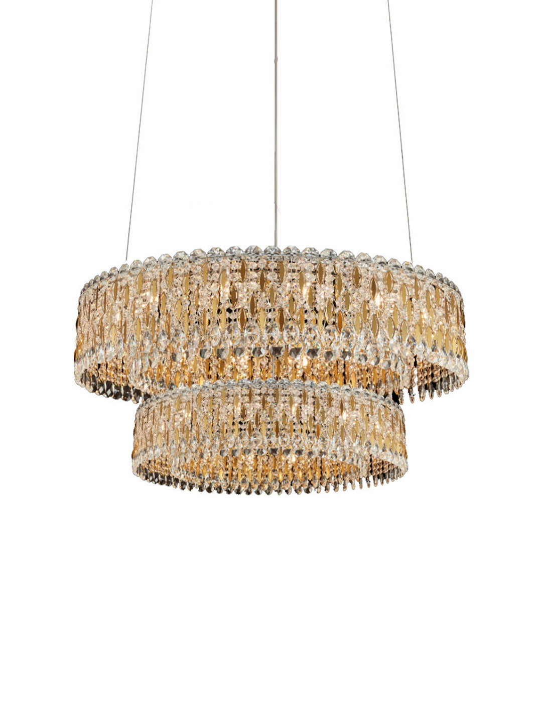 Two-Tier Gold Crystal Drum Chandelier