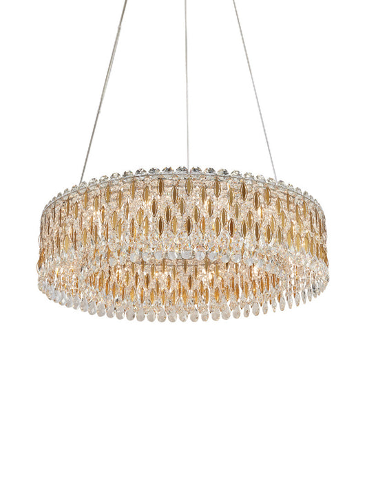 Round Two-Tier Gold Crystal Chandelier