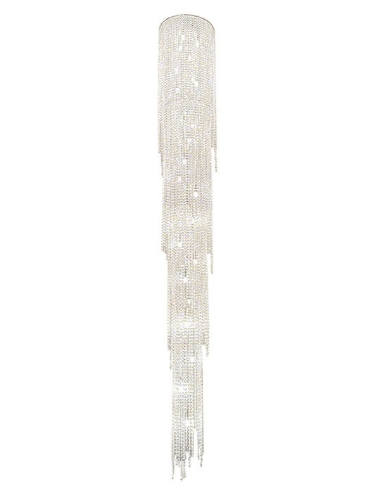 Long Vertical Crystal Cascade Chandelier