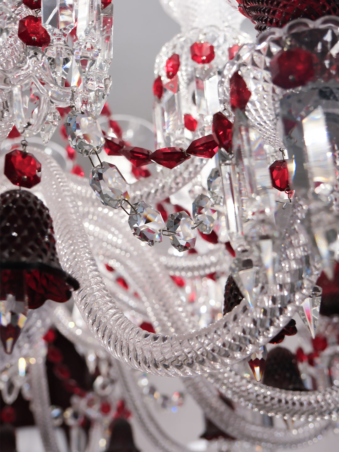 Baccarat-Style Red Accent Crystal Chandelier